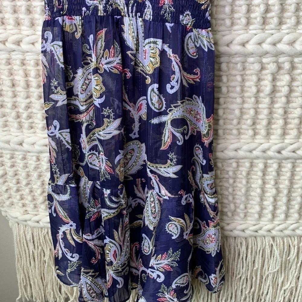 Nanette Lepore Blue Paisley High Neck Sleeveless Midi Dress